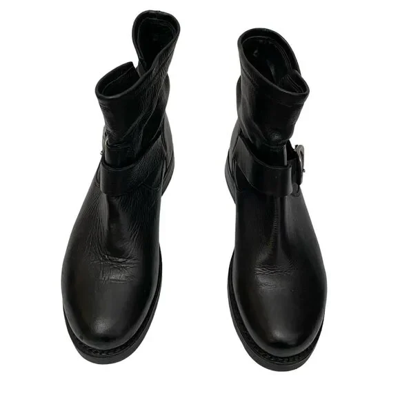 FRYE Veronica Black Leather Short Moto Bootie Buckled Strap Size 7.5 - Picture 3 of 12